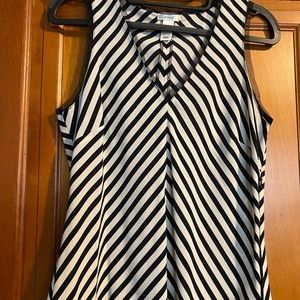 Black & cream sleeveless blouse, striped with lace trim, size small
